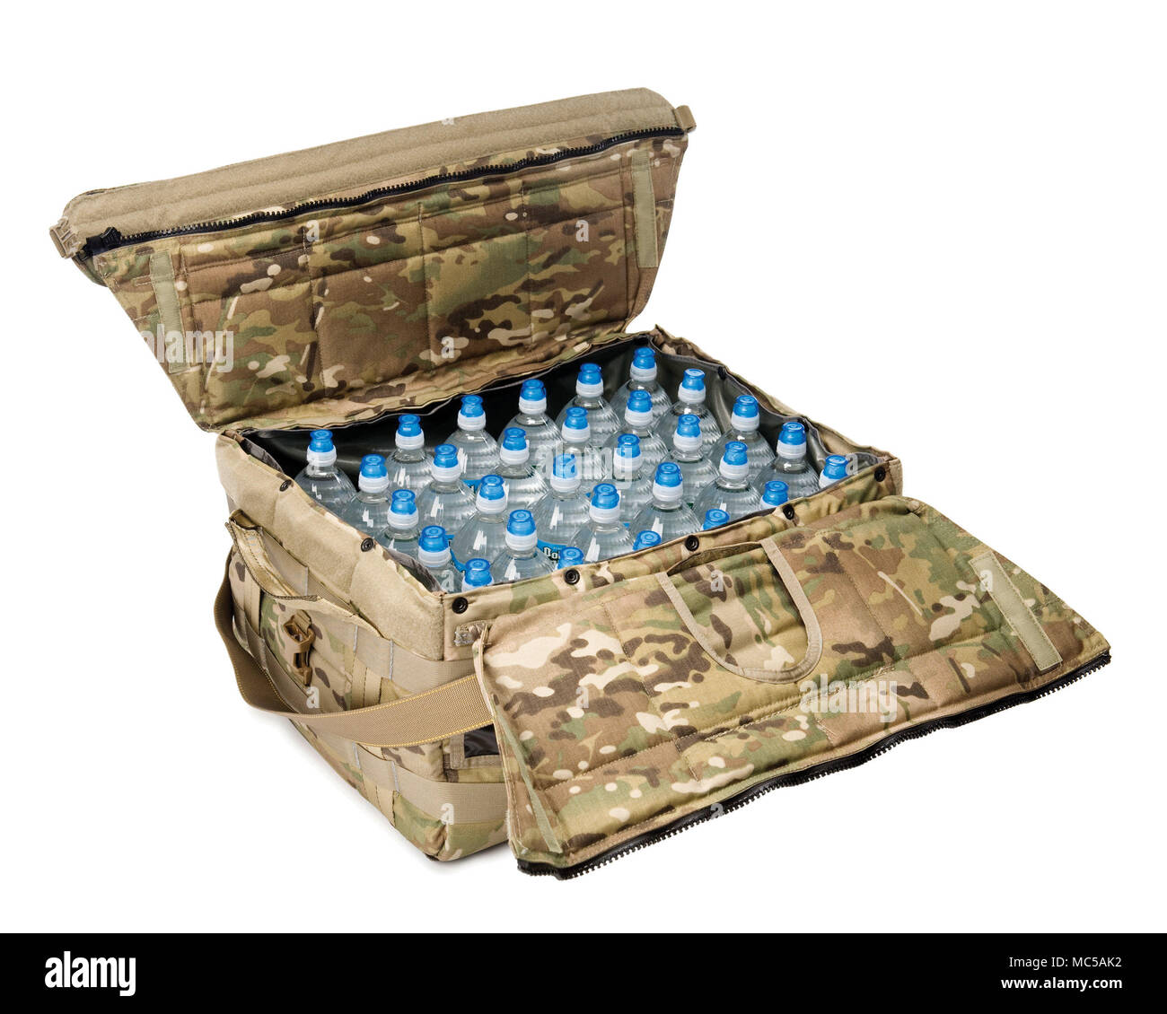 This insulated container for cold beverages, a high-tech ice chest that keeps water bottles cool far longer than existing ice chests, is one of 112 technologies developed by NSRDEC that are available for licensing. (U.S. Army photo by David Kamm, NSRDEC) Stock Photo