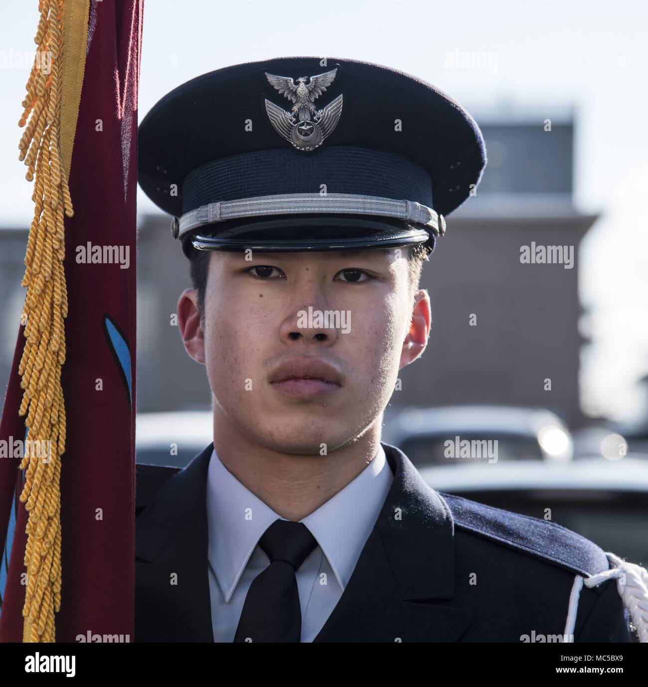 A Misawa City Fire Department firefighter stands by during the Annual