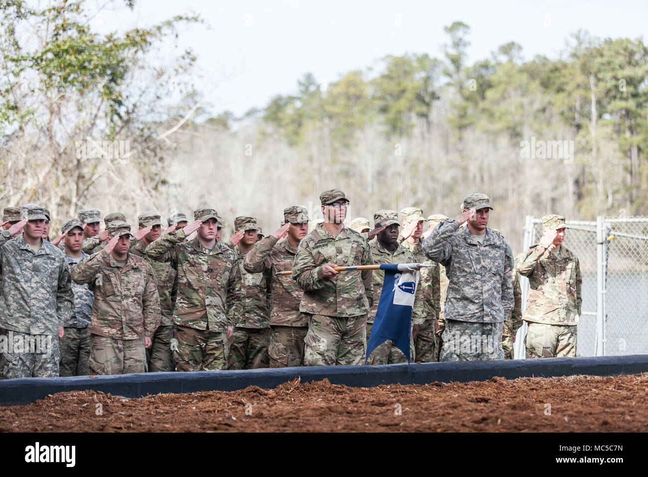 Cpl. Wu participates in Ranger Graduation Class 2-18 at Victory Pond, Maneuver Center of Excellence,  Fort Benning, Ga, on January 26, 2018. (Photo by Suhyoon Wood/MCoE PAO Photographer) Stock Photo