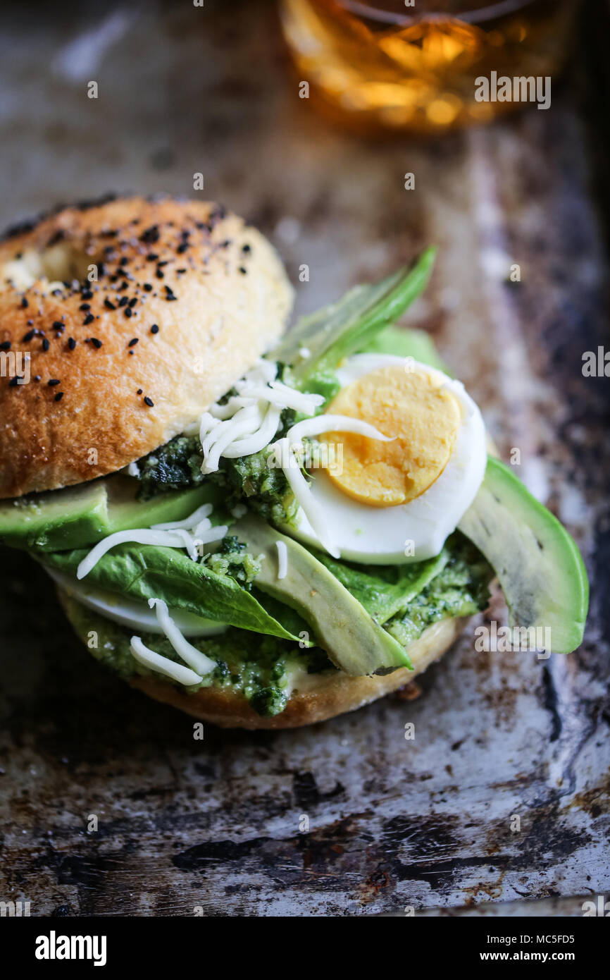 Green goddess bagel sandwich with avocado and hard boiled egg Stock Photo Alamy