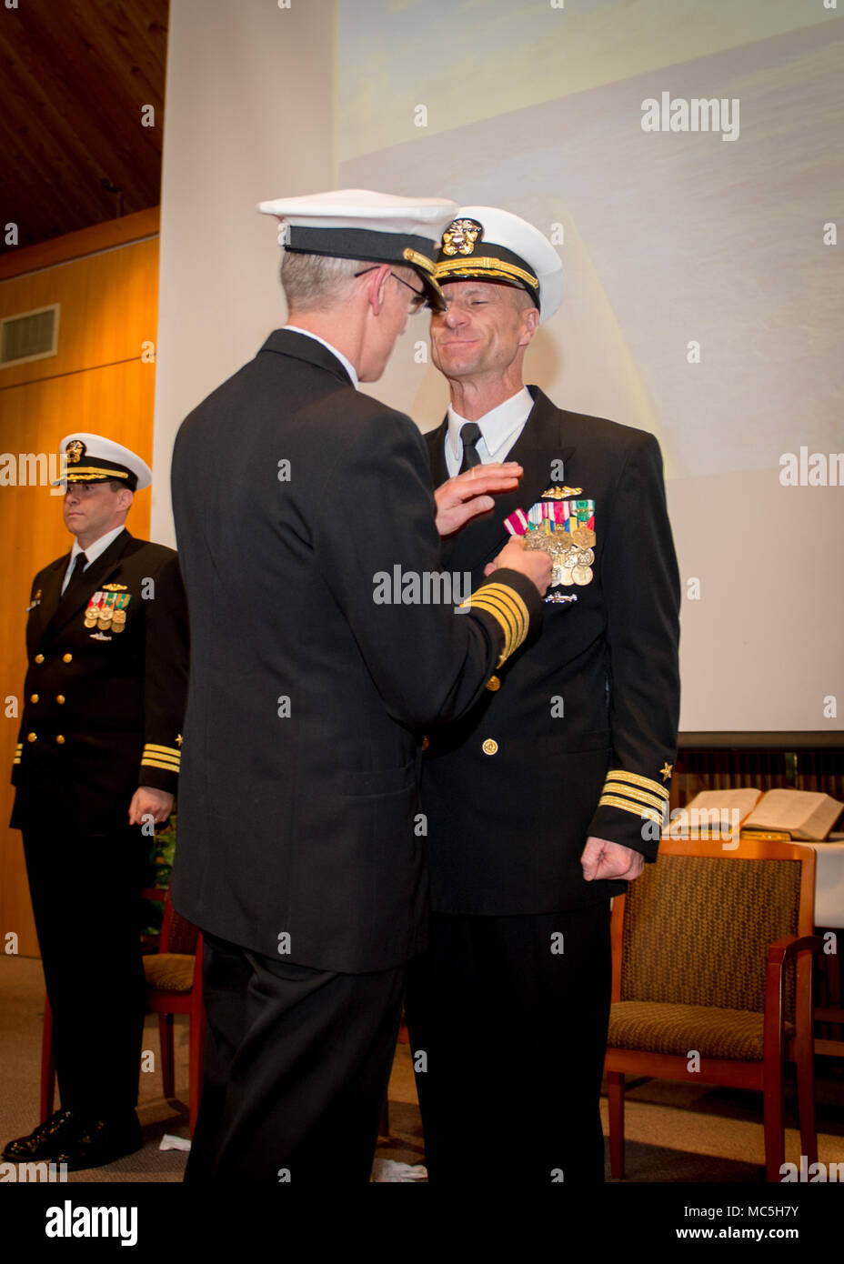 Cmdr. Kelly Laing, outgoing commanding officer of USS Maine (SSBN 741