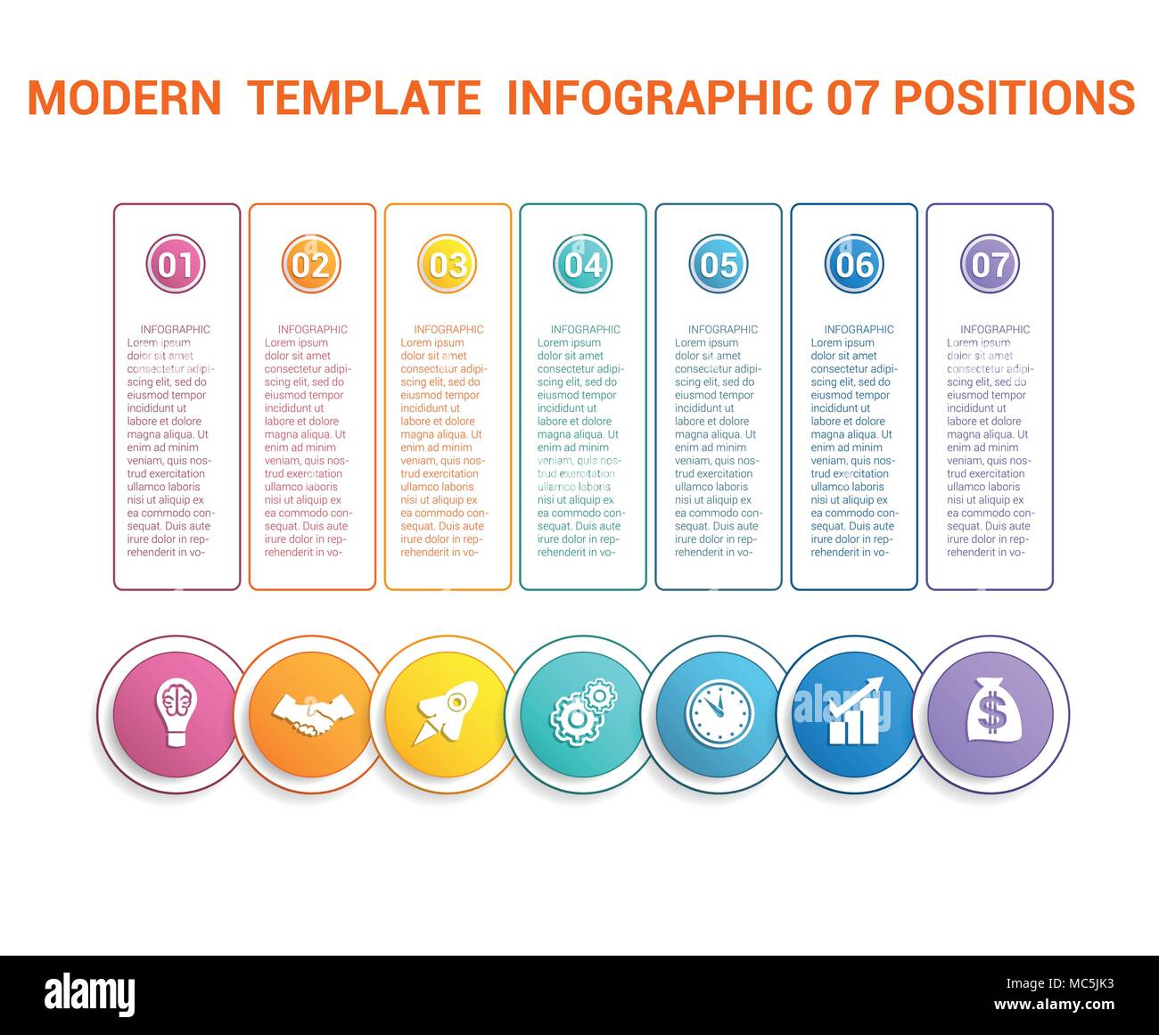Timeline modern template infographic for business 7 steps, processes ...