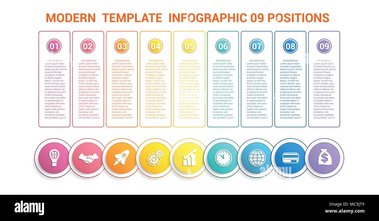 Timeline modern template infographic for business 9 steps, processes ...