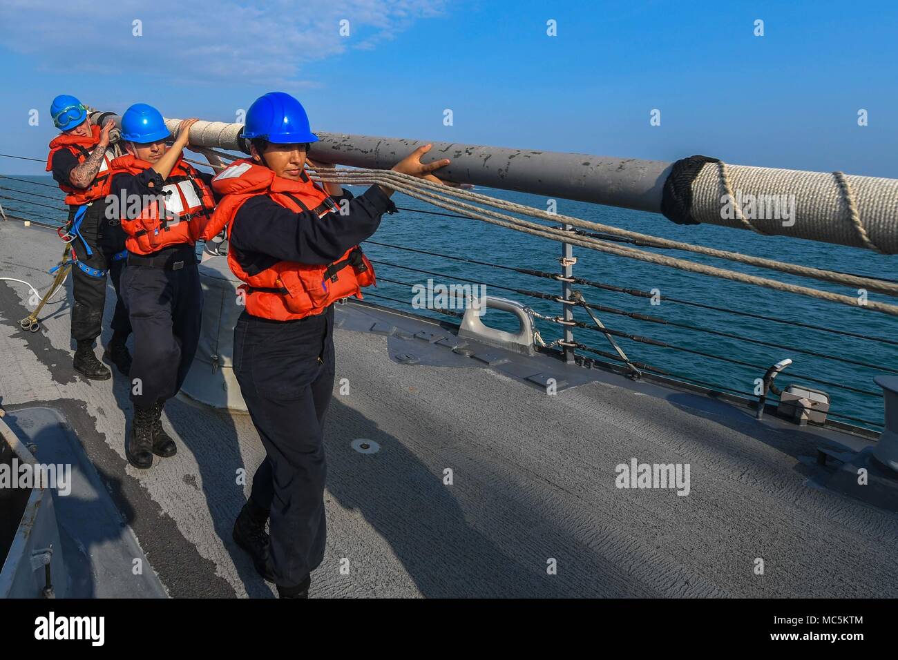 180405-N-AZ808-1084 SINGAPORE (April 5, 2018) Sailors assigned to the ...