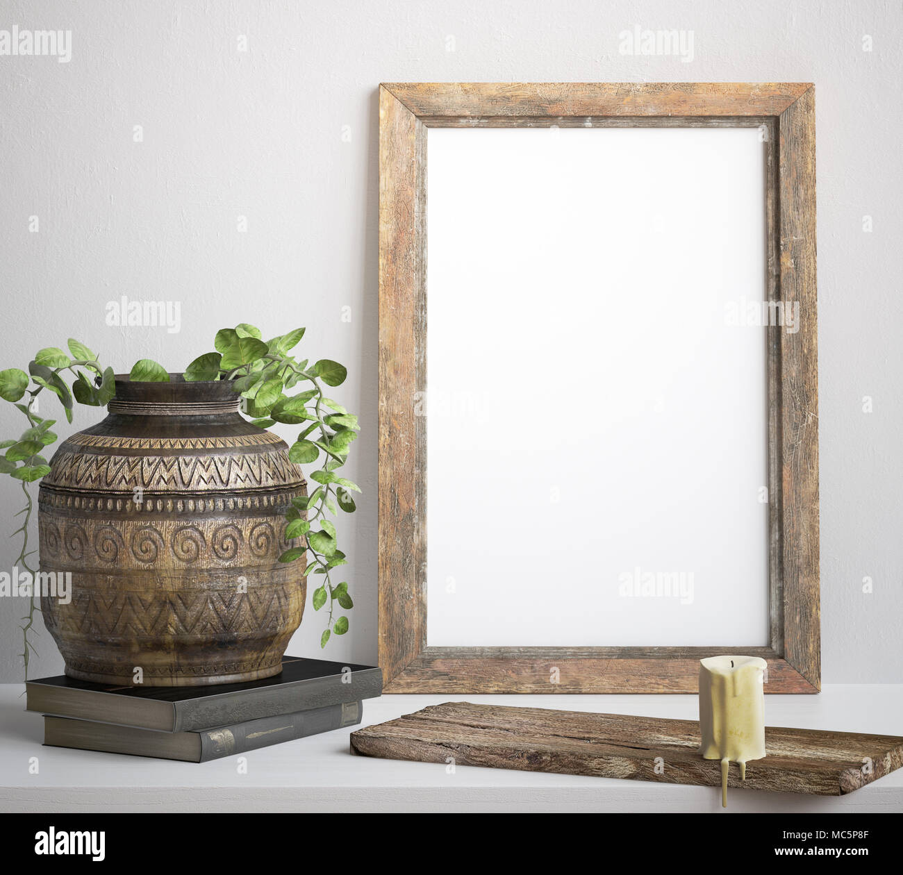 Rustic Frame 3d Mock up frame, decorated rustic background, 3d render Stock Photo - Alamy
