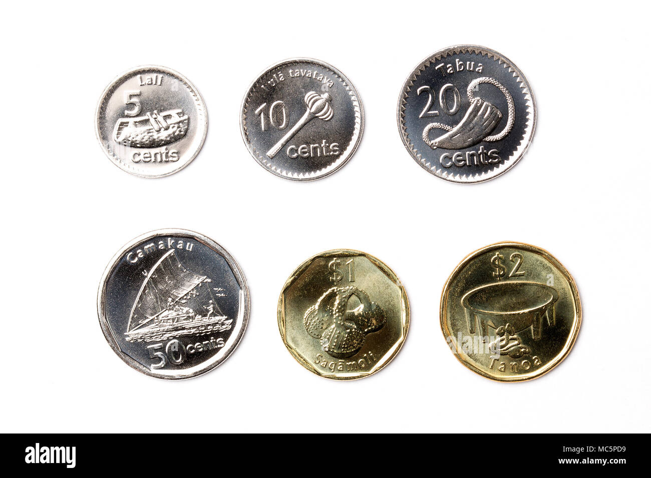 Coins from Fiji on a white background Stock Photo