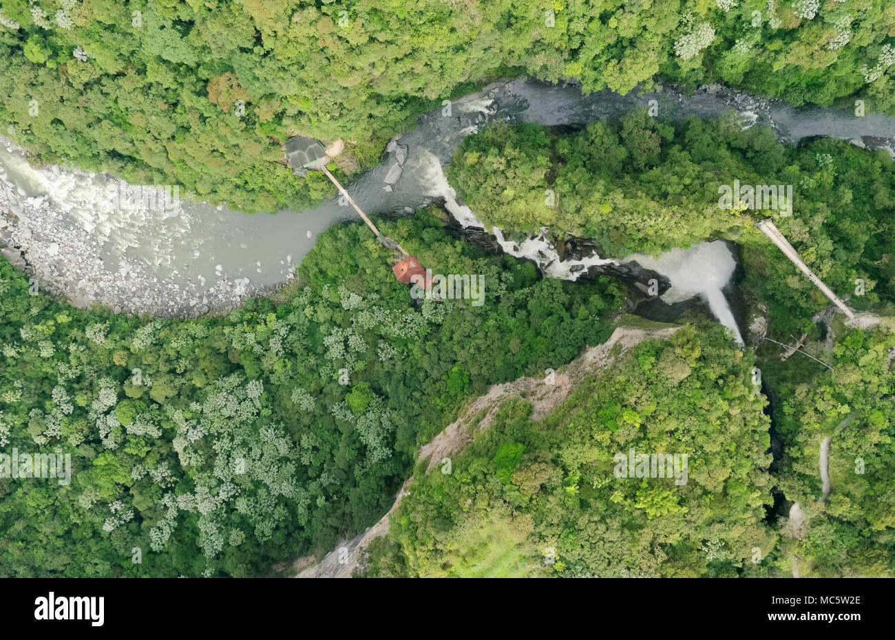 Aerial Map Of Pailon Del Diablo Waterfall Complex Popular Touristic Destination In Banos De Agua Santa Ecuador Stock Photo
