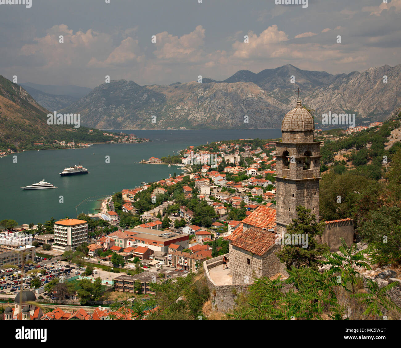 Kotor and the Bay of Kotor on the Adriatic Sea, Montenegro Stock Photo