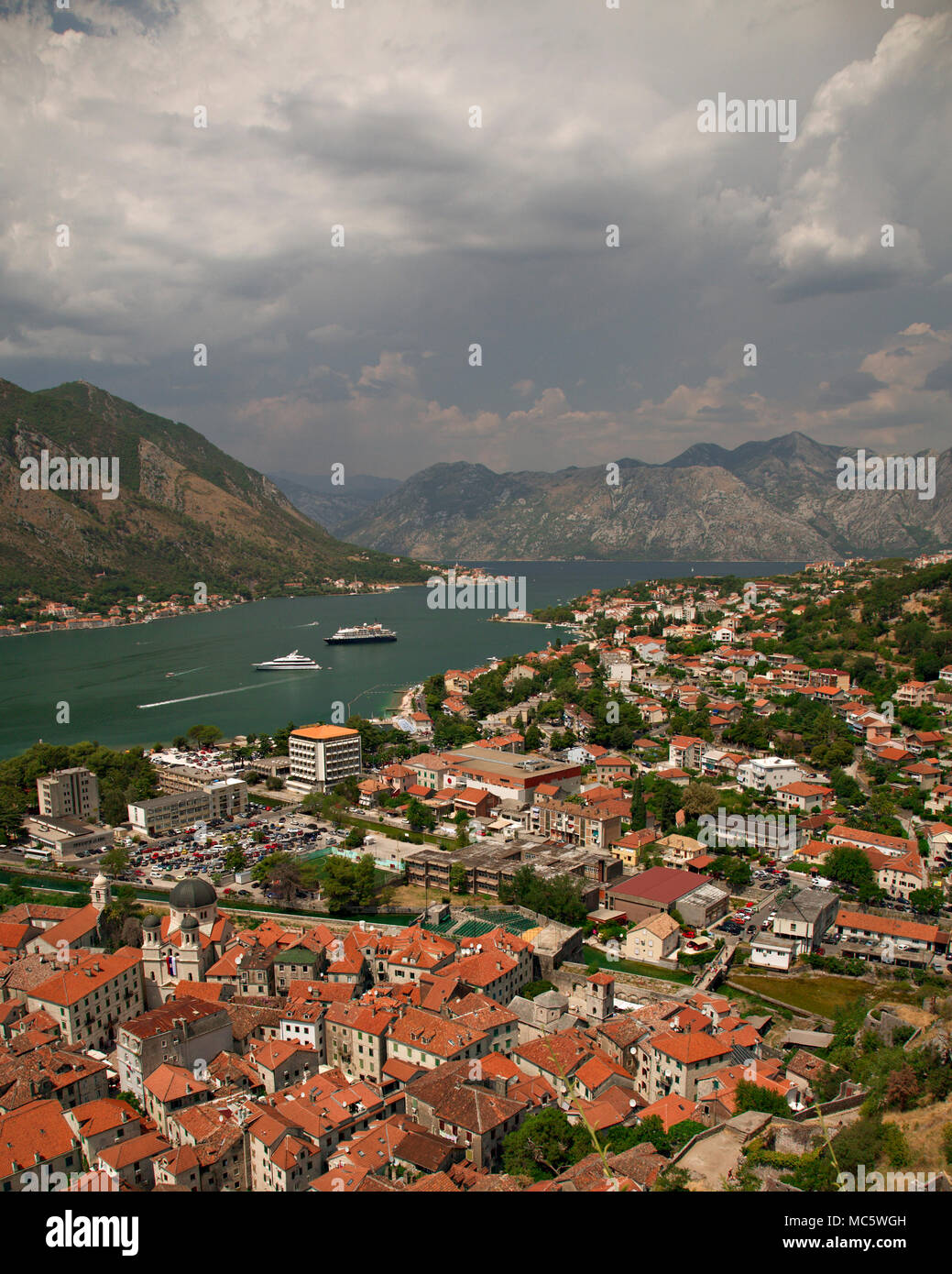 Kotor and the Bay of Kotor on the Adriatic Sea, Montenegro Stock Photo