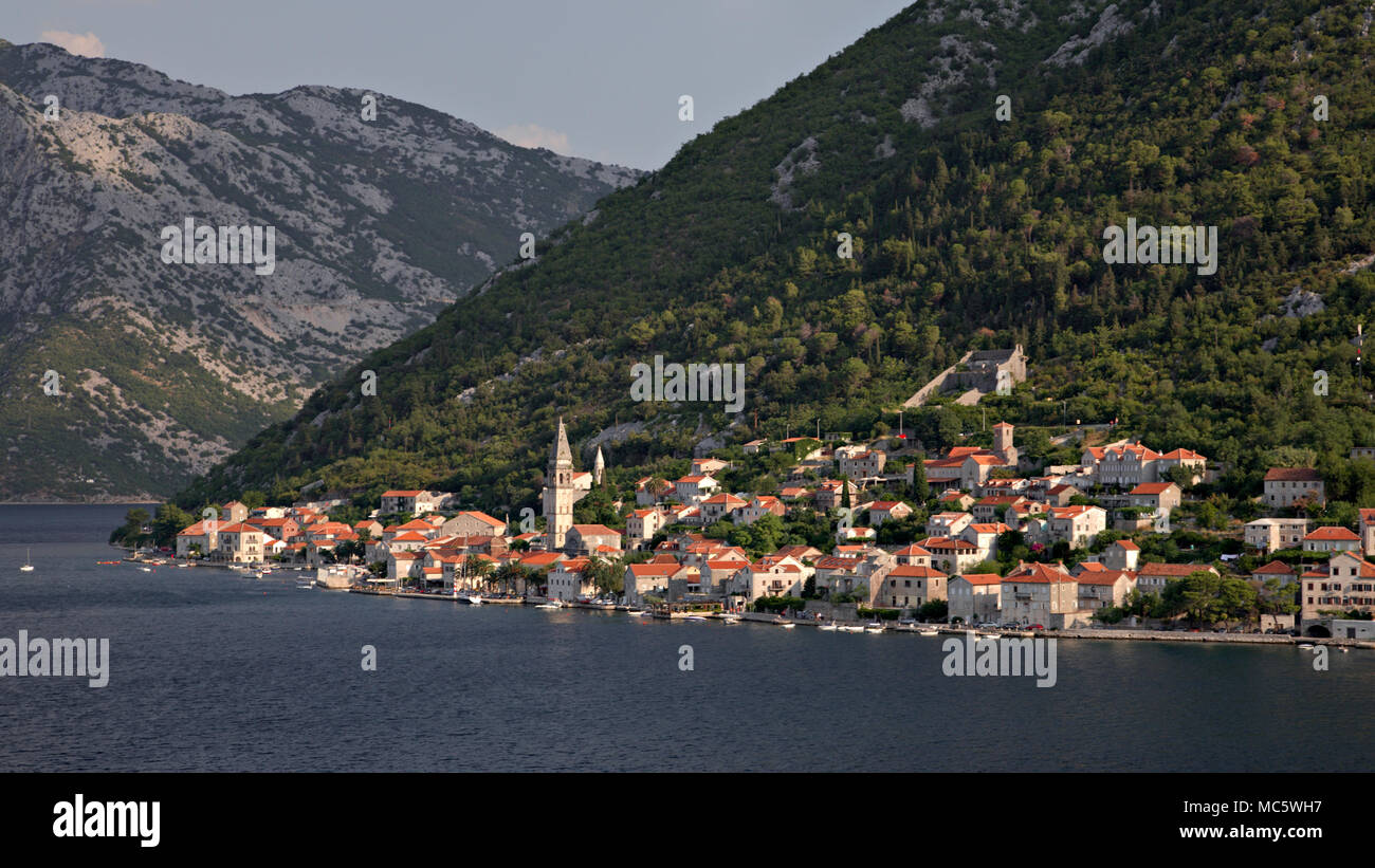Perast in the Bay of Kotor, Montenegro on the Adriatic sea coastline Stock Photo