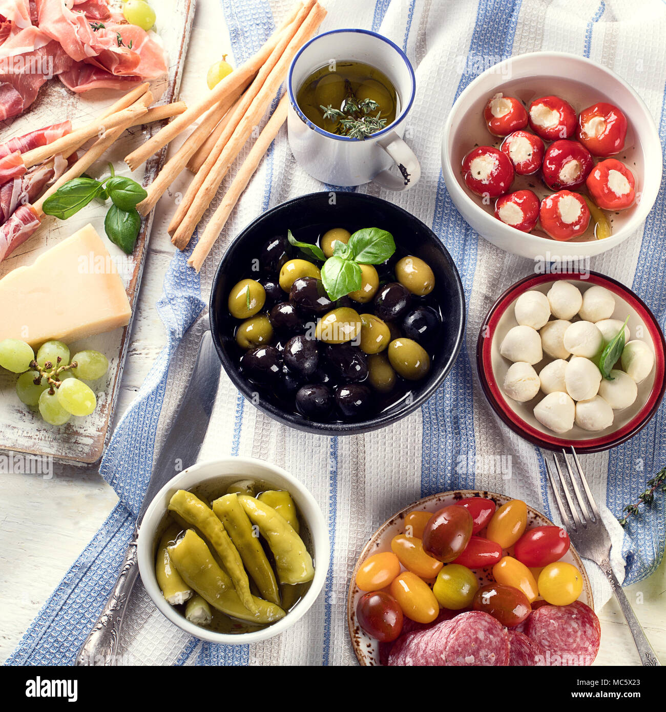 Typical italian antipasto. Mixed antipasto platter. Traditional Italian