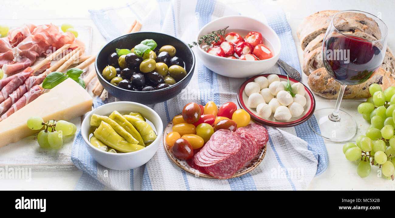 Typical italian antipasto. Mixed antipasto platter. Traditional Italian