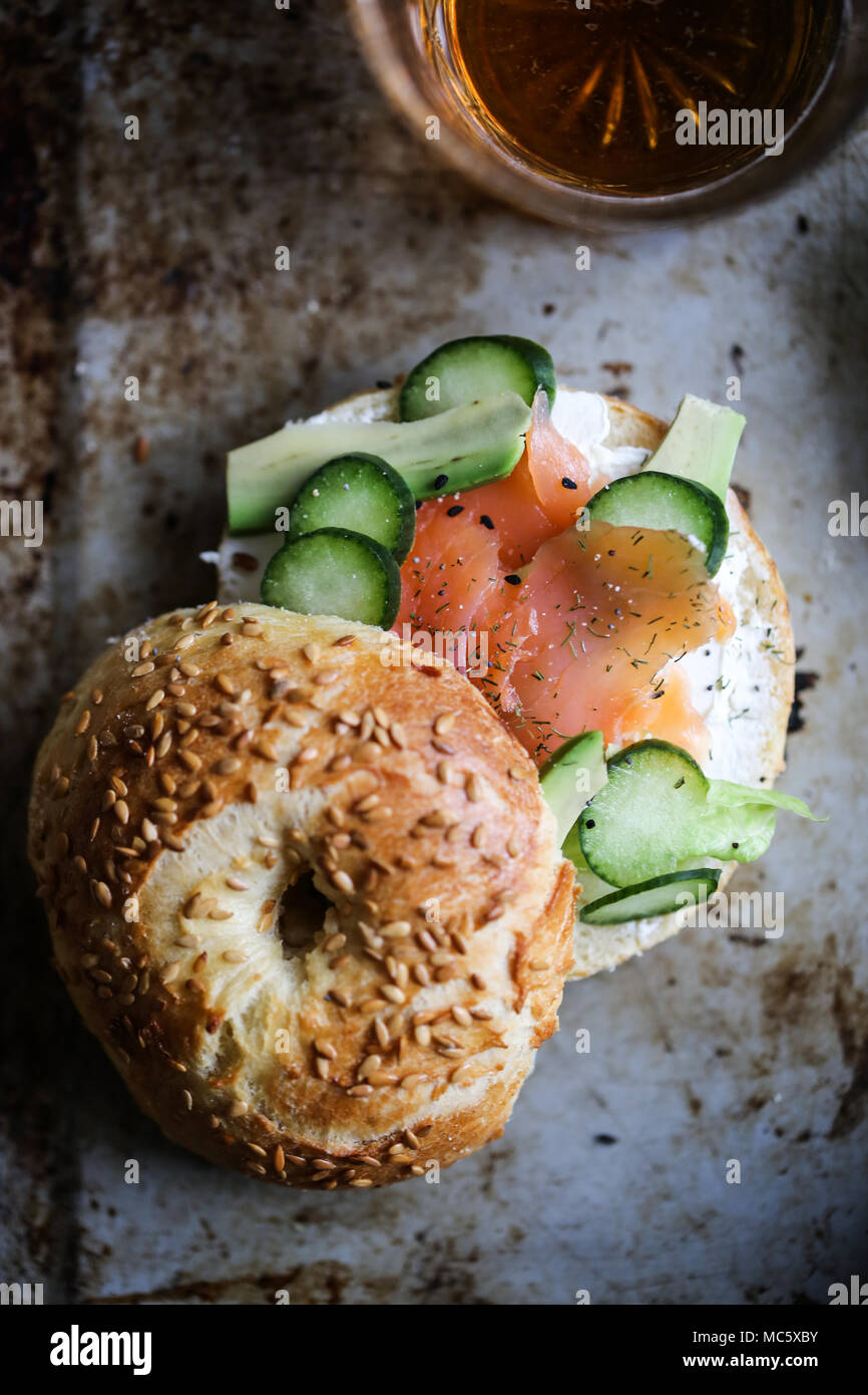 Gravlax Bagel Sandwich Stock Photo Alamy