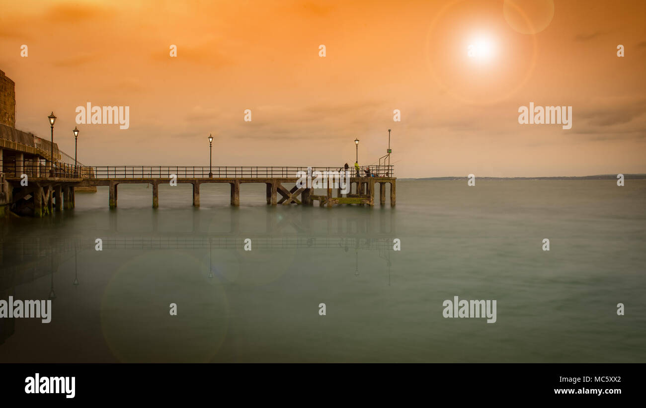 Powder Bridge Pier at Sunset, Portsmouth Hampshire - UK Stock Photo