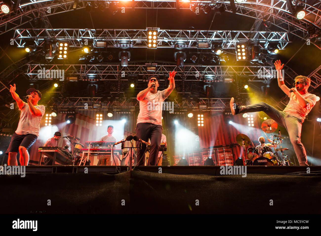 The German hip-hop and pop group Fettes Brot live at the 26th Heitere Open Air in Zofingen, Aargau, Switzerland Doctor Renz Stock Photo