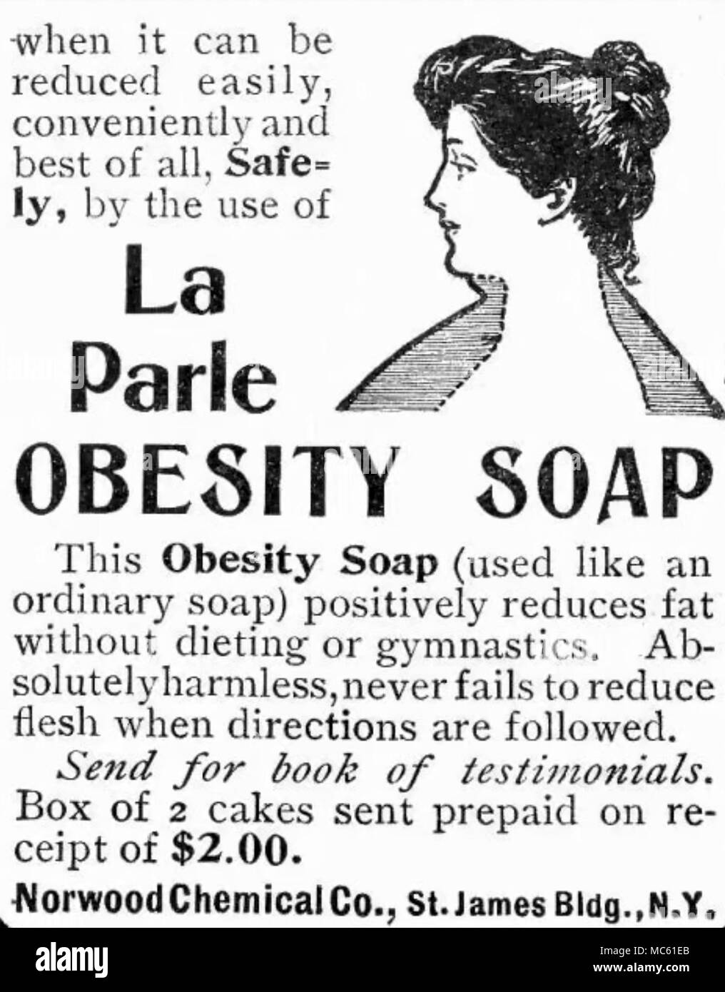 OBESITY SOAP advert from the American Norwood Company about 1910 Stock Photo