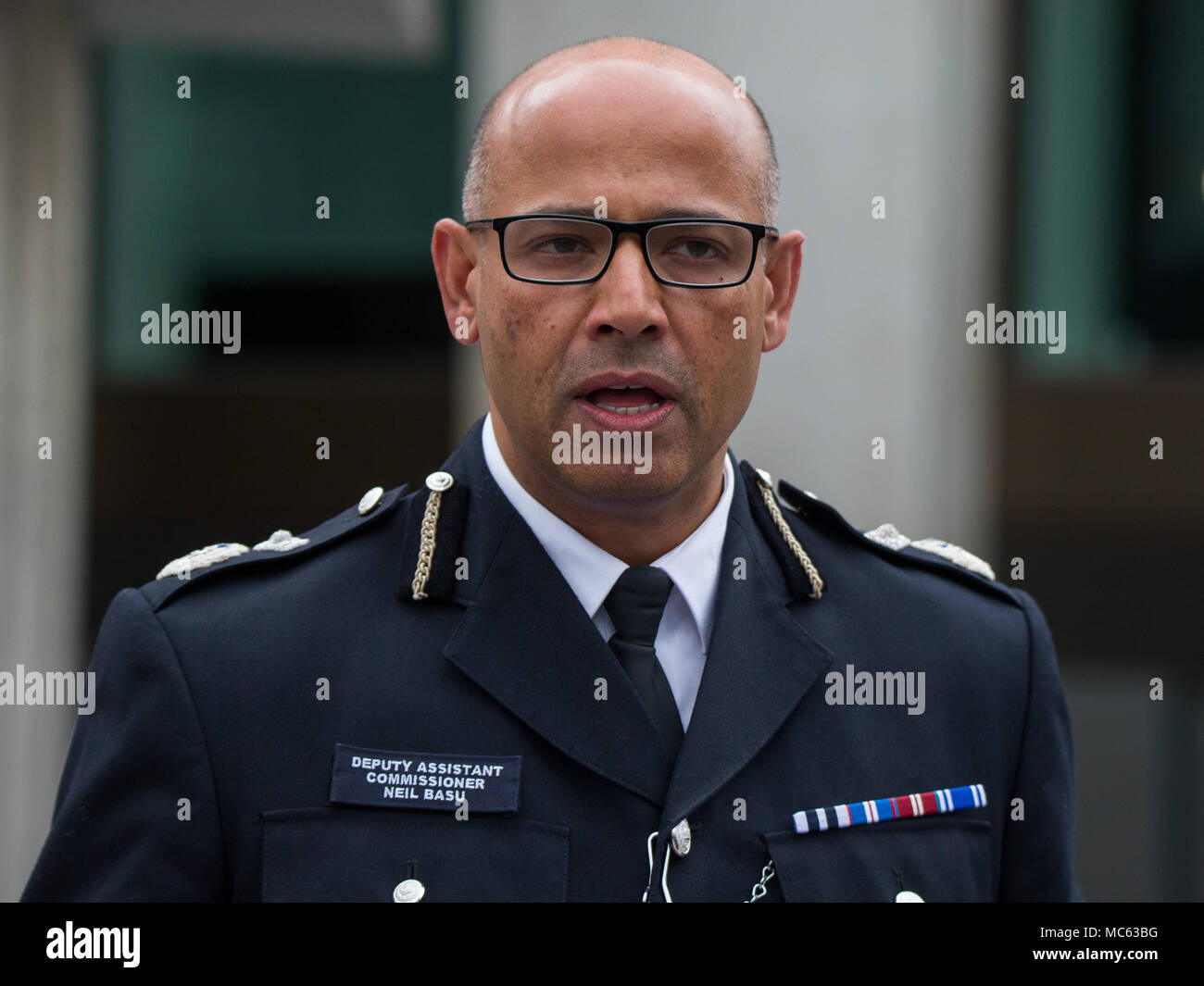 Neil Basu, the Metropolitan police's new counter-terrorism chief, delivers a statement on Salisbury describing it as a “reckless” and “despicable attack”. New Scotland Yard, London, UK  Featuring: Deputy Assistant Commisioner Neil Basu Where: London, England, United Kingdom When: 13 Mar 2018 Credit: Wheatley/WENN Stock Photo