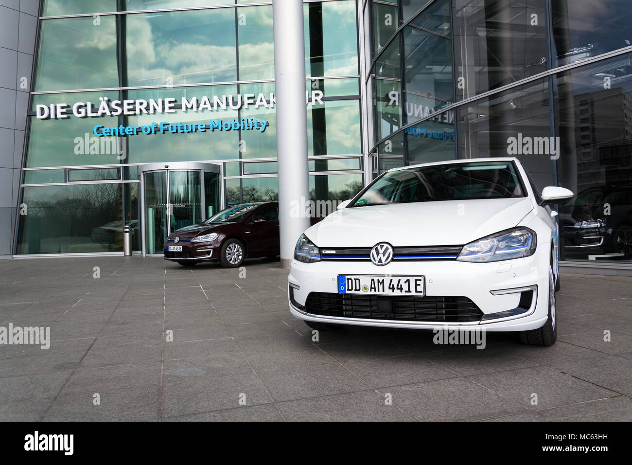 DRESDEN, GERMANY APRIL 2 2018 Plugin hybrid Volkswagen eGolf