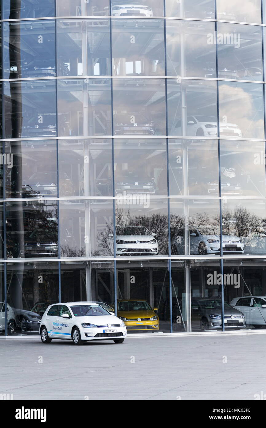 DRESDEN, GERMANY APRIL 2 2018 Plugin hybrid Volkswagen eGolf