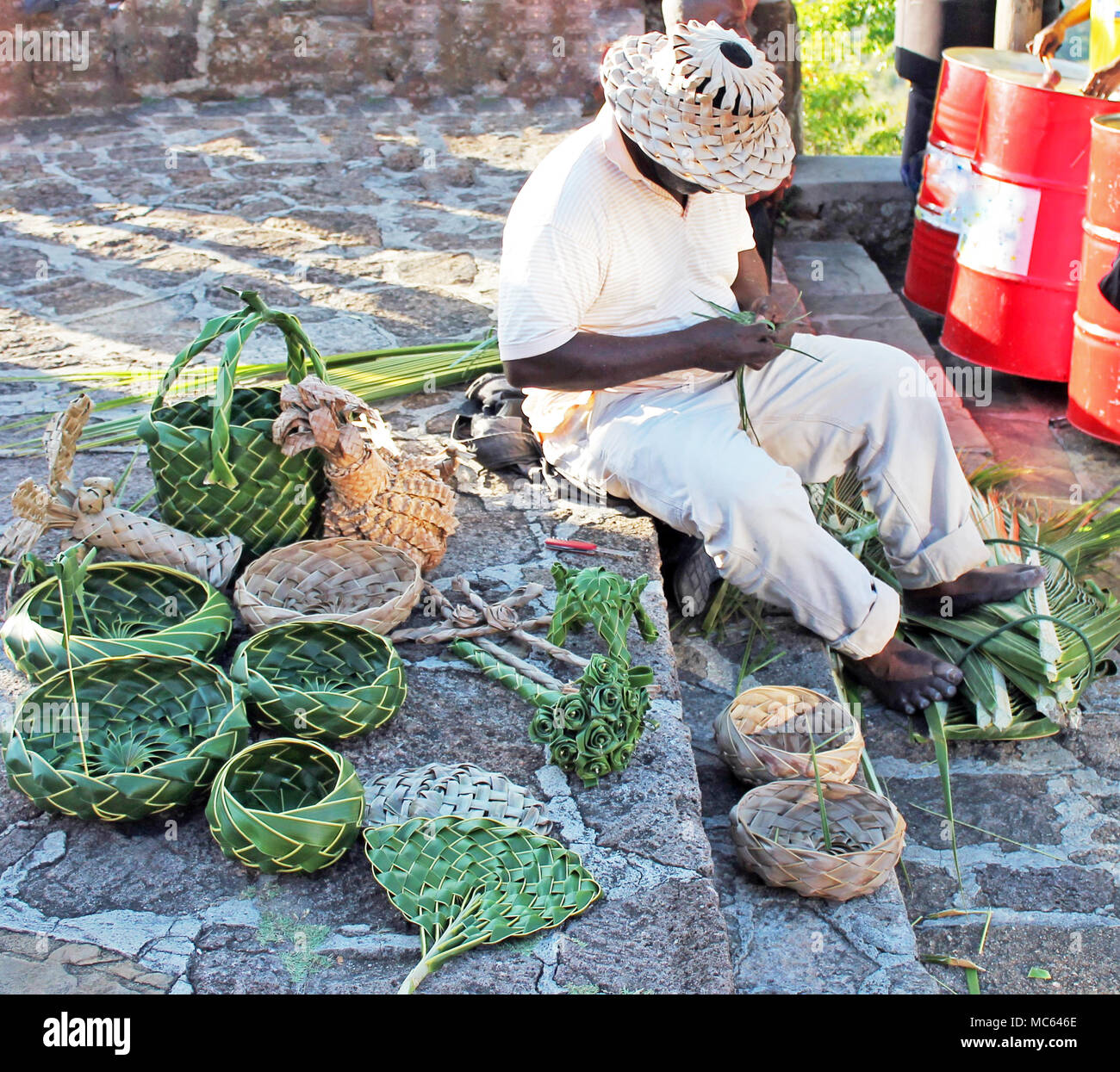 coconut palm leaf leaves Basket bowls woven out of weave palm leaves in