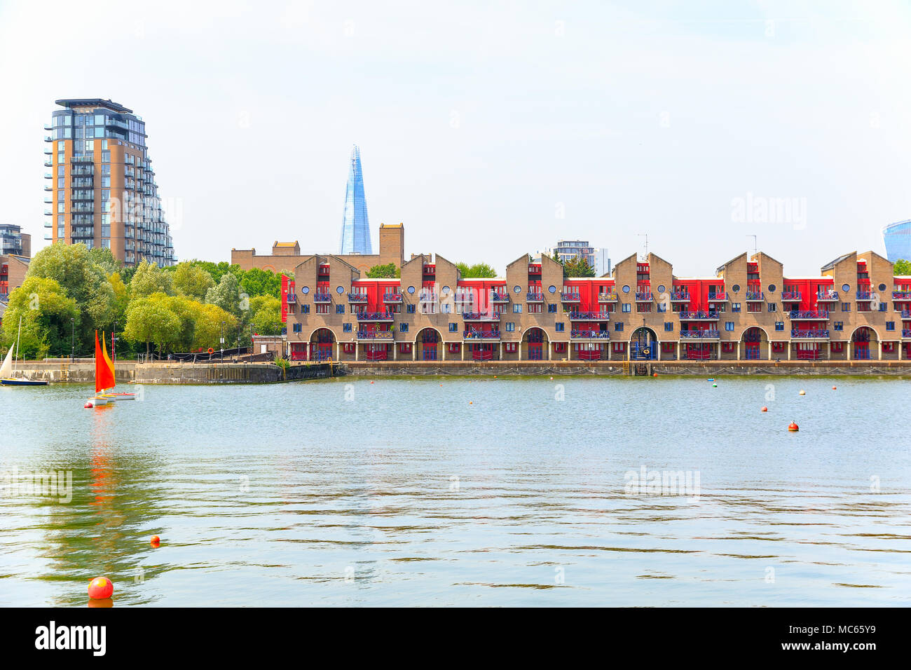 Dockside apartments at Shadwell Basin, part of London Docks in London Stock Photo