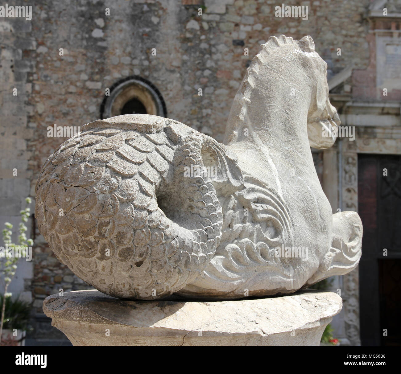 Seahorses Fountain on Piazza del Duomo Taormina Stock Photo