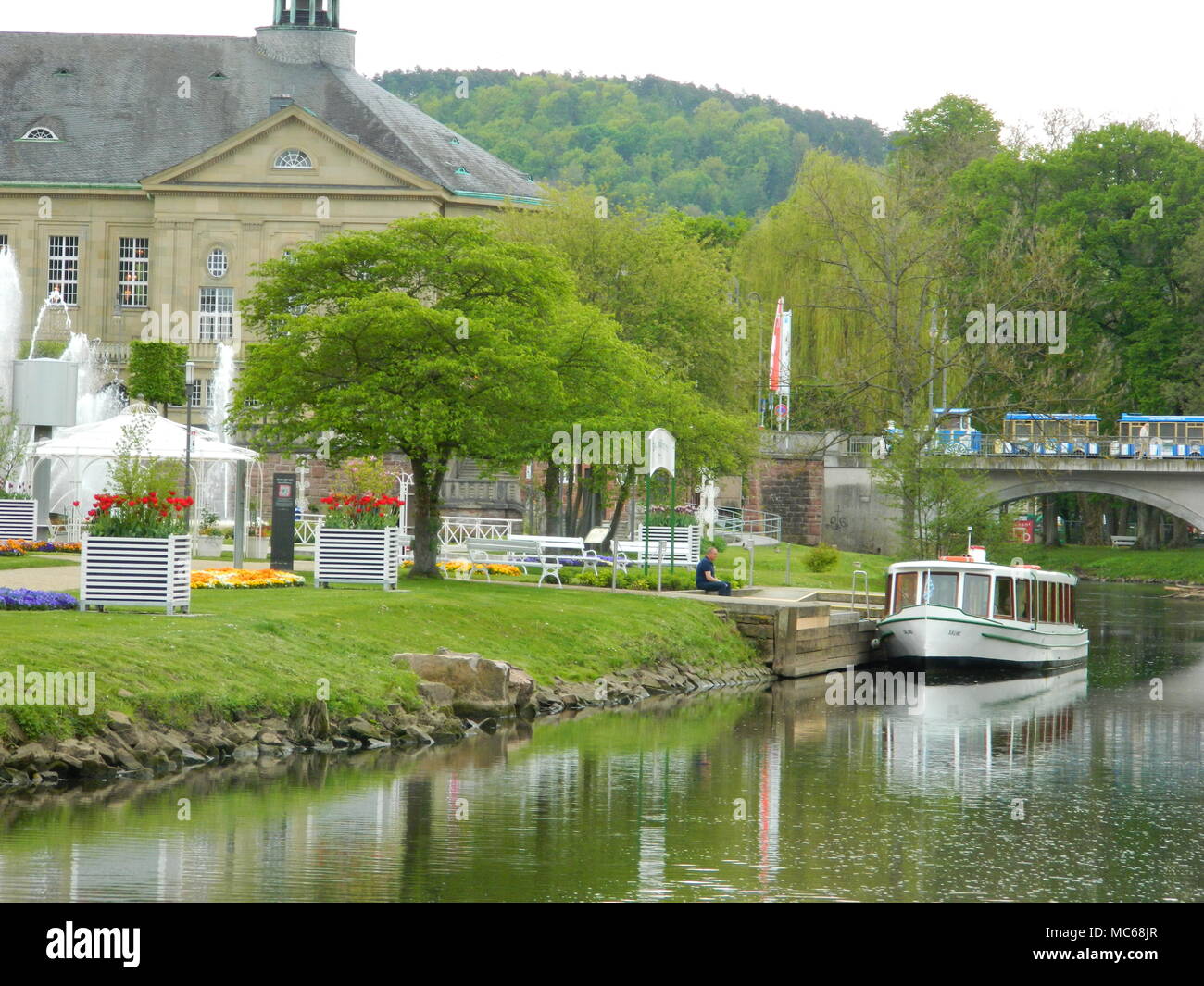 Bad Kissingen, Bad Kissingen District, Lower Franconia, Bavaria, Germany - May 11 2017: Saline ship on the river Saale Stock Photo