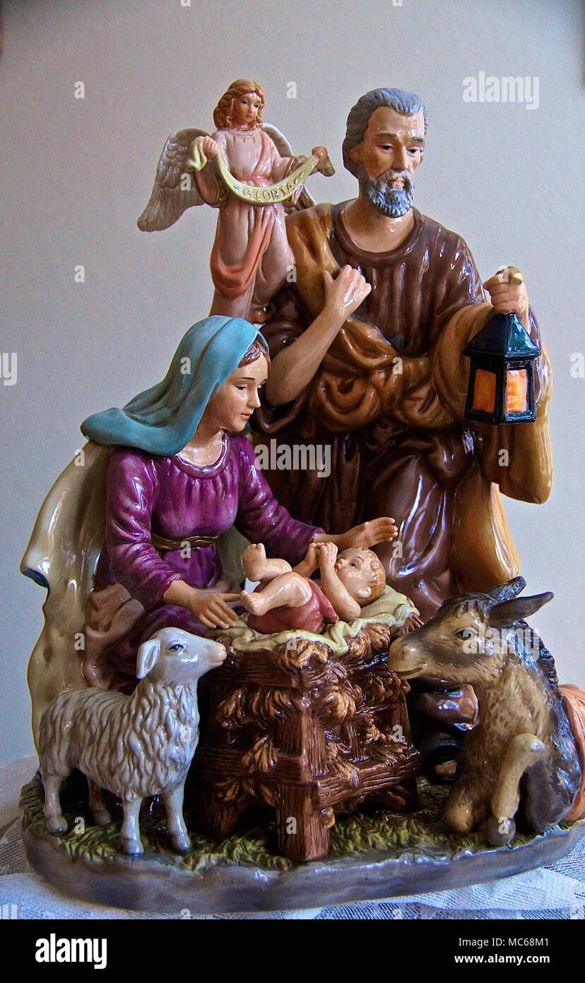 Nativity Scenes with ceramic images Stock Photo
