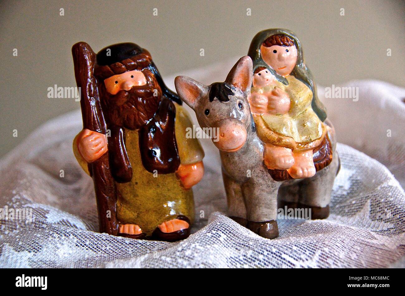 Nativity Scenes with ceramic images Stock Photo