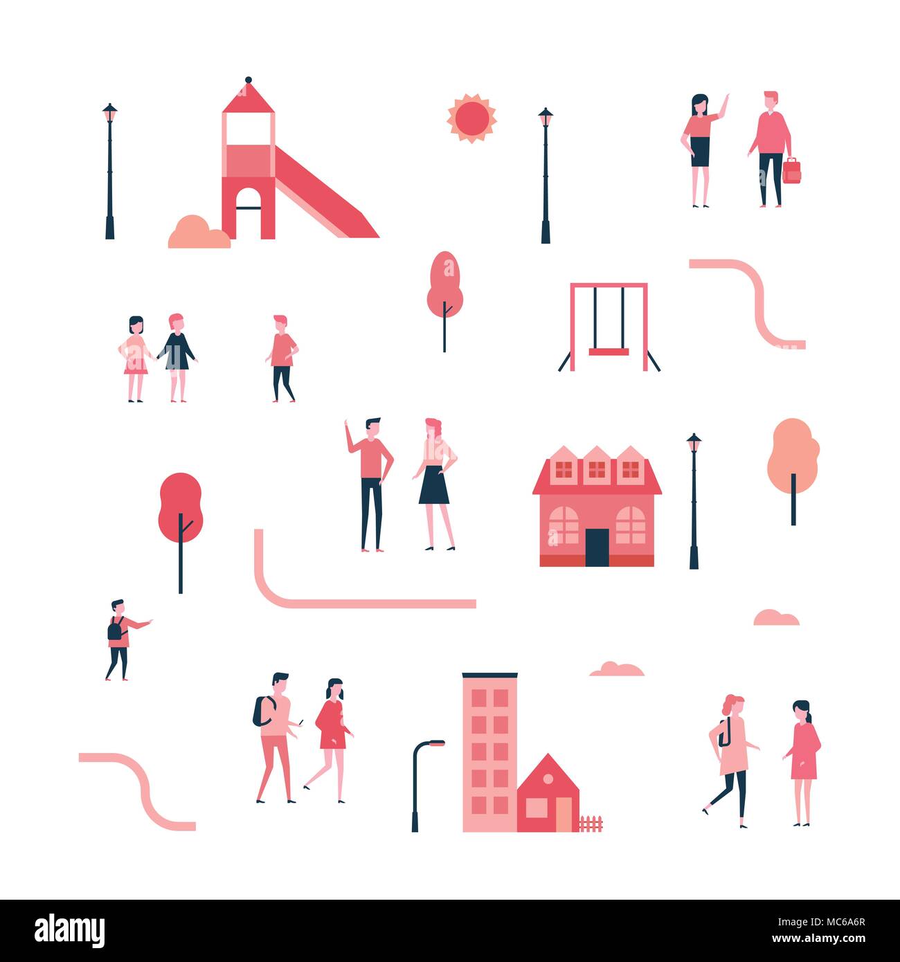 City - flat design style set of isolated elements Stock Vector Image ...