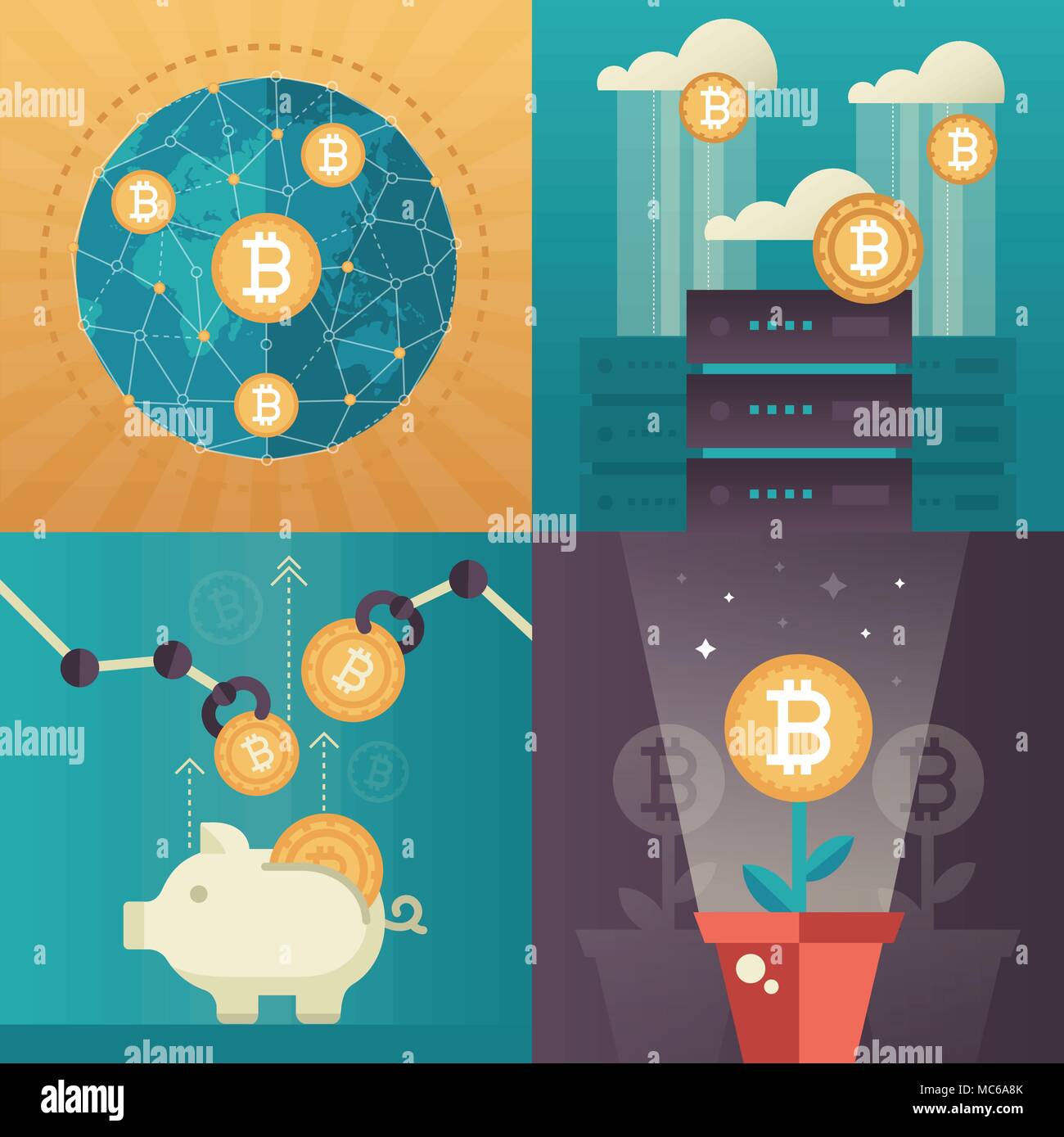 Cryptocurrency - set of colorful flat design style infographics ...