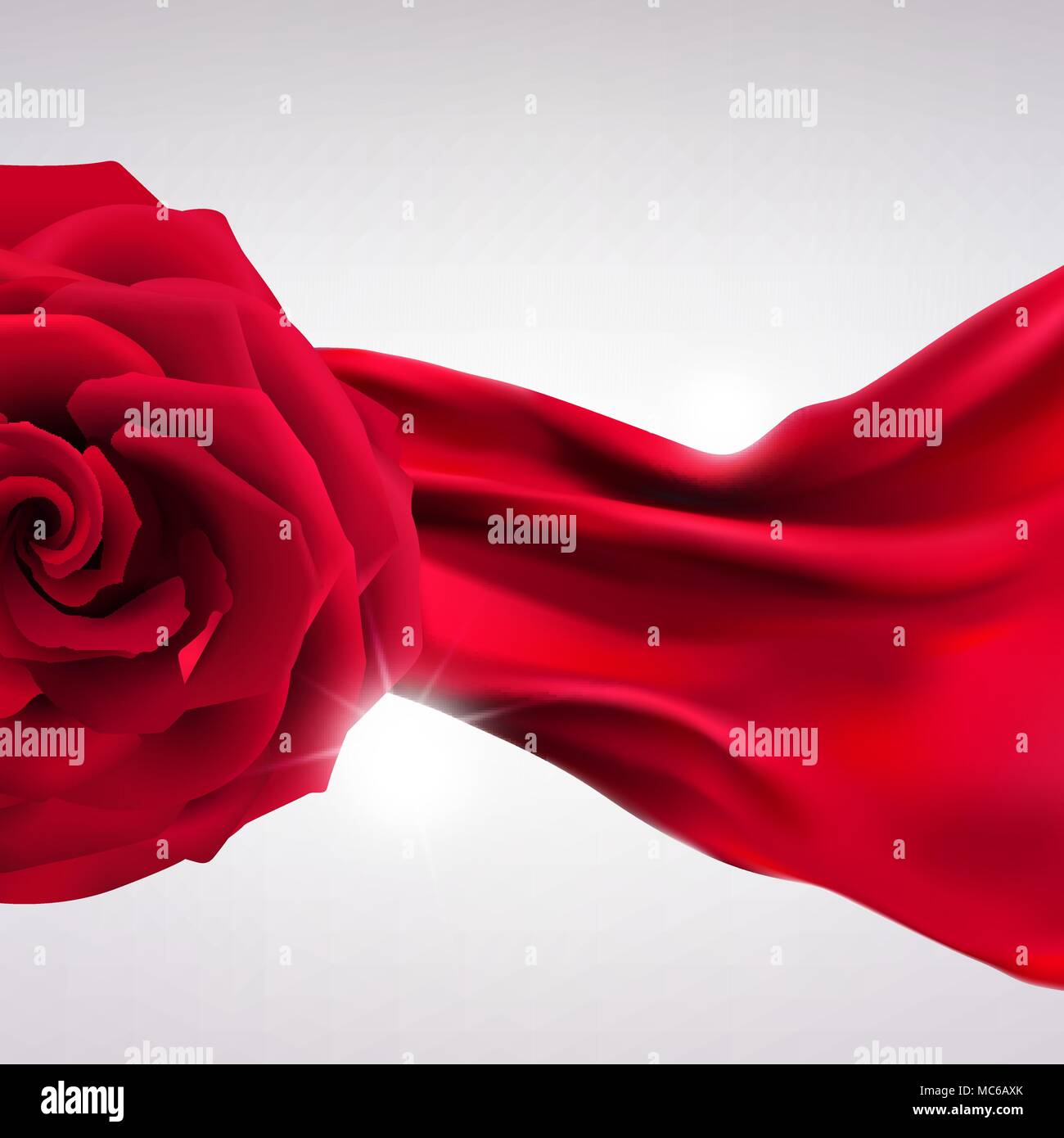 red rose on background of waves of fabric folds Stock Vector