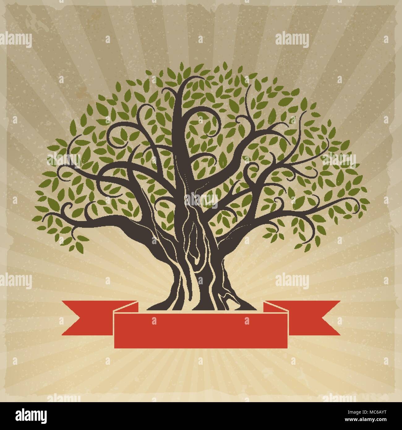 big old tree in the background rays Stock Vector