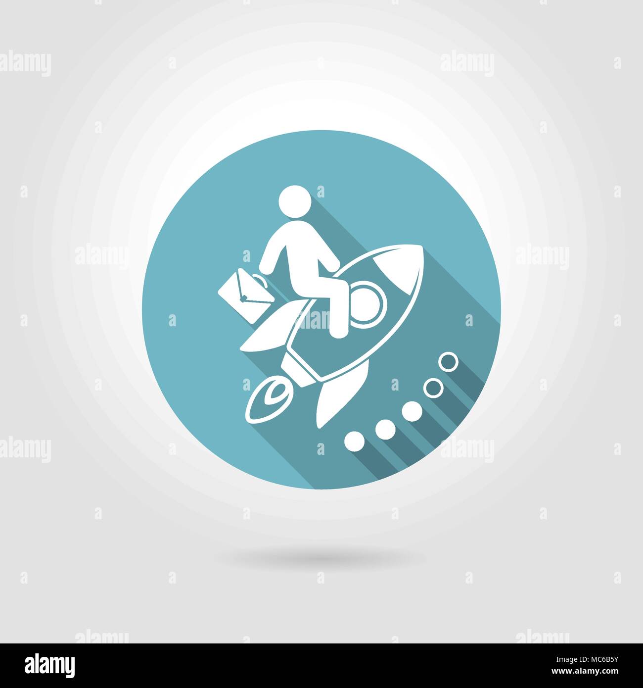 Icon man flying on a rocket symbolizes the rapid growth in career Stock Vector