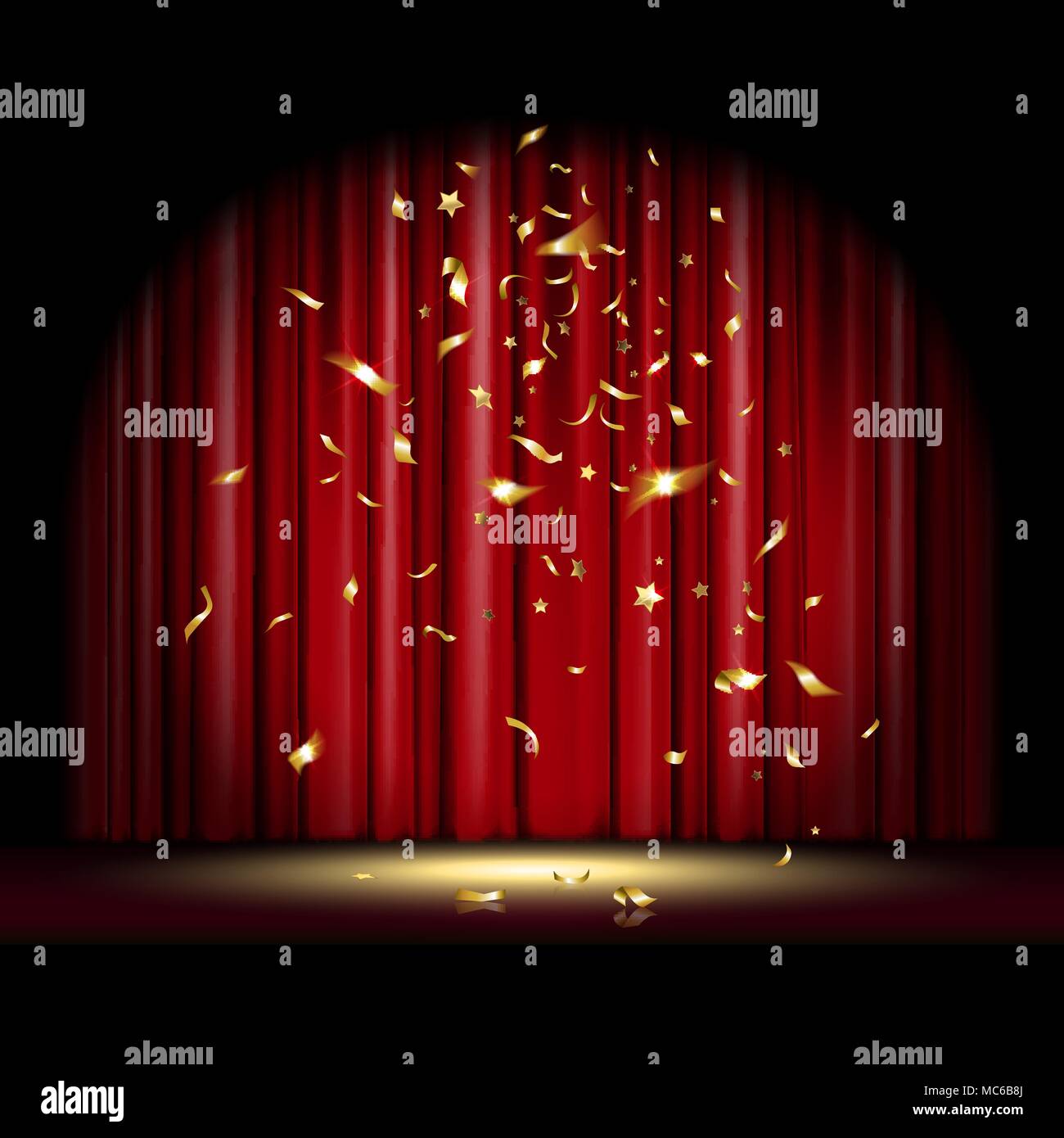 theatrical scene with red curtain and falling gold confetti Stock Vector Image & Art Alamy