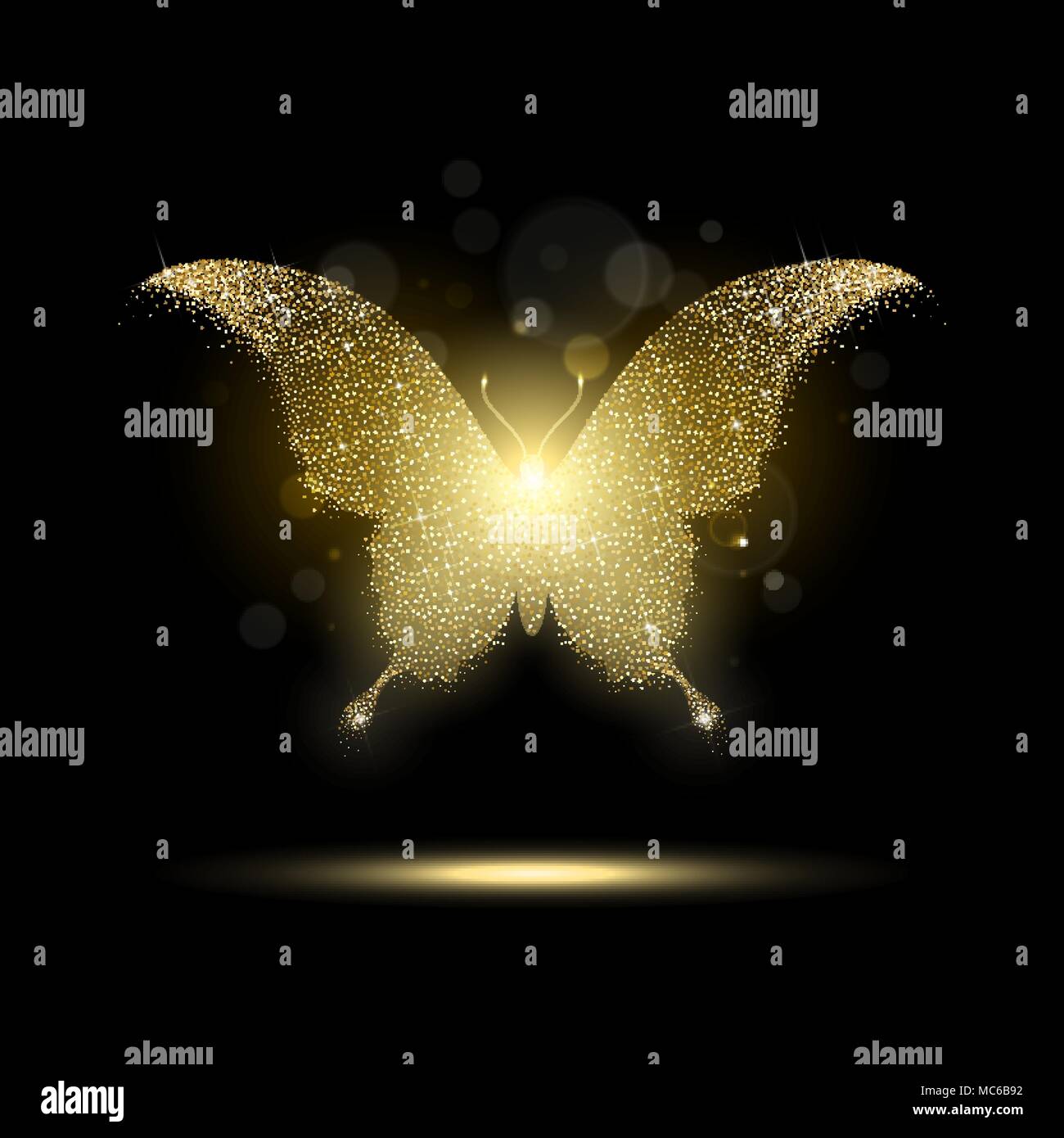 shiny golden butterfly on a black background Stock Vector