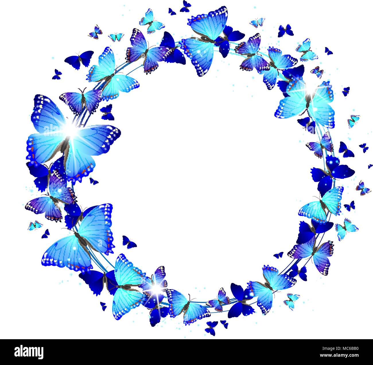 wreath of blue butterflies on a white background Stock Vector Image