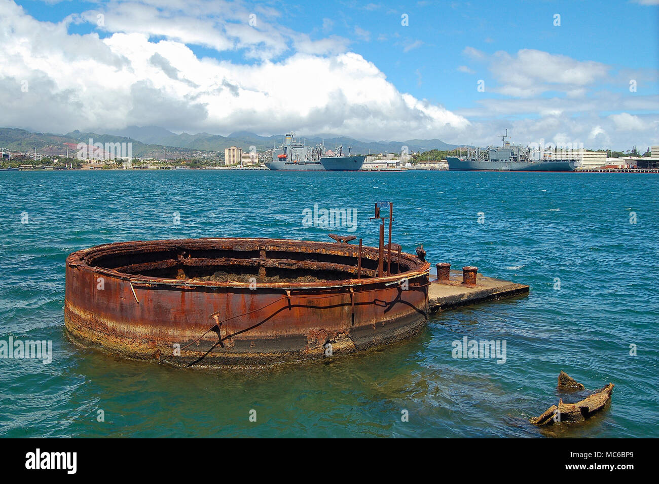 The Sunken Ship Uss Arizona Below The Memorial Pearl