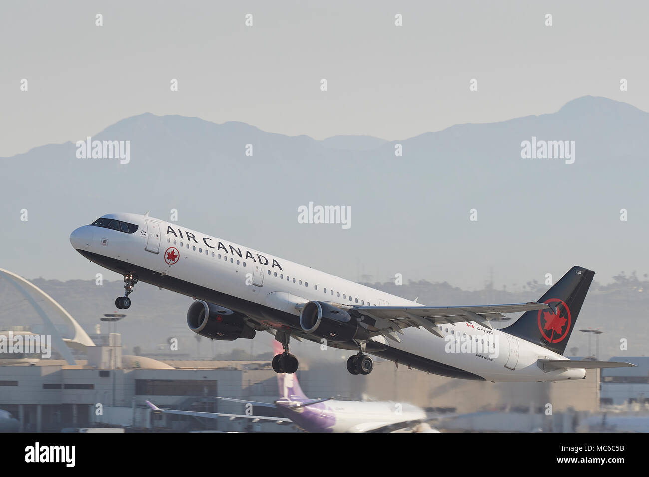 Air Canada Airbus A321 Jet In The New Livery, Taking Off From Los