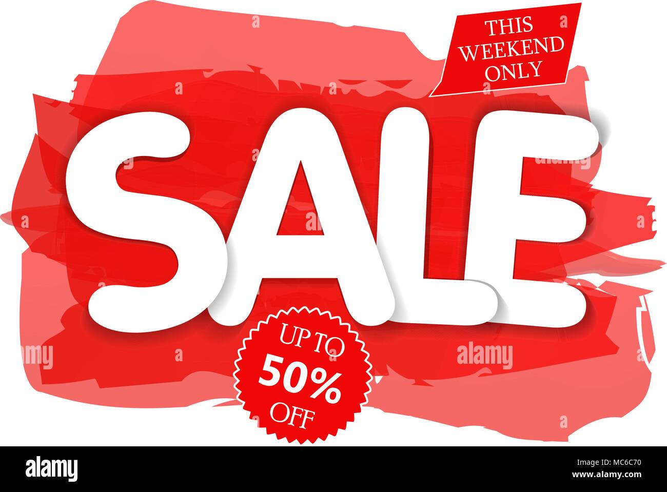 White inscription sale on a red watercolor background. Discount of 50 ...
