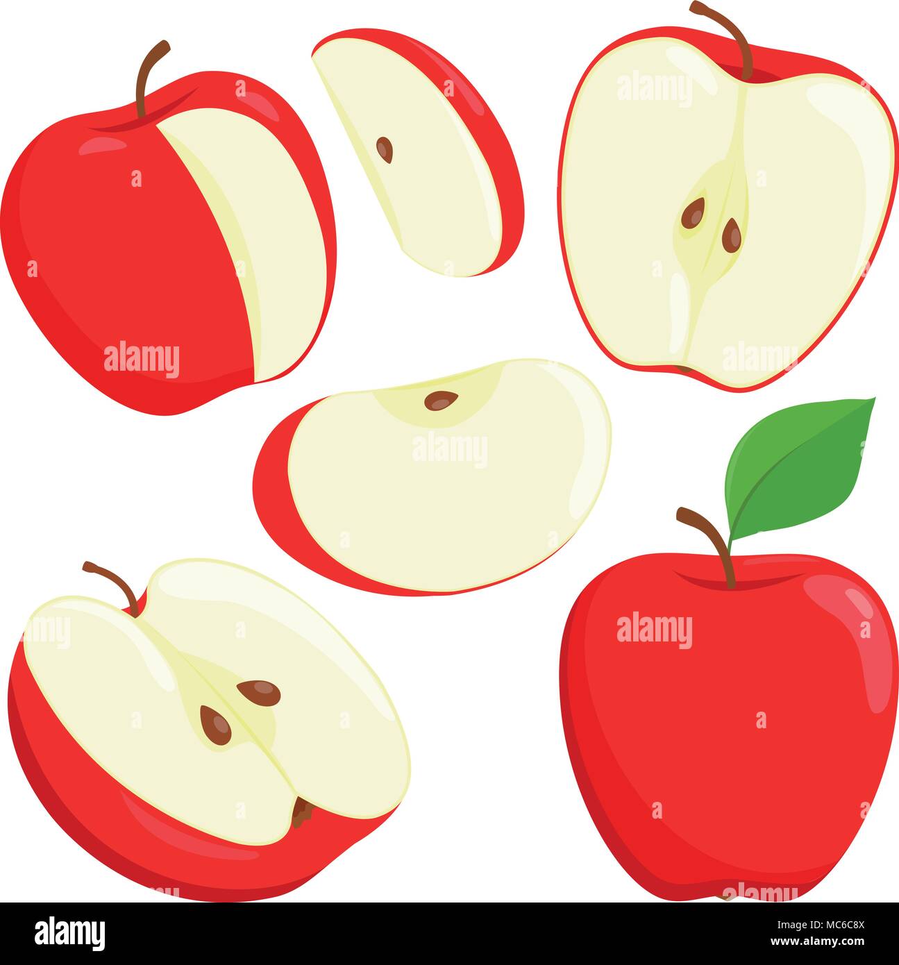 Red, whole and sliced apples. Vector illustration Stock Vector Image ...