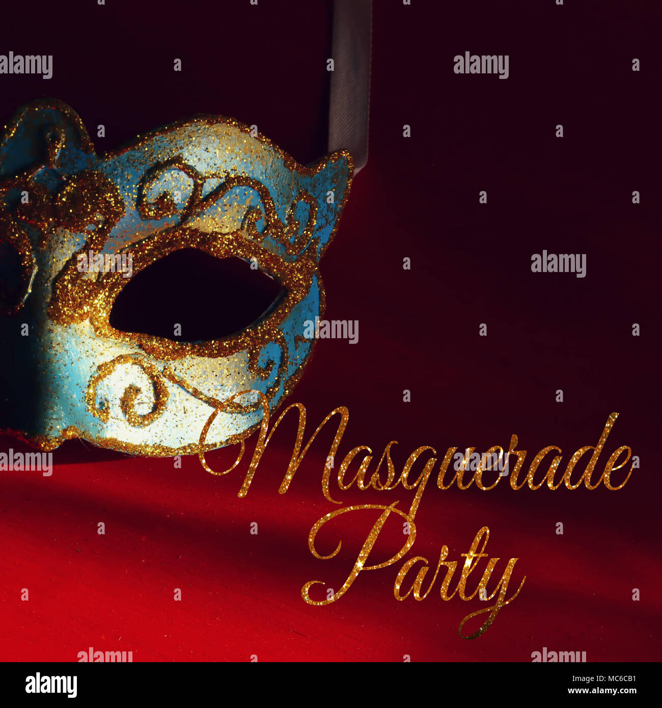 Image of elegant blue and gold venetian mask over red background Stock ...