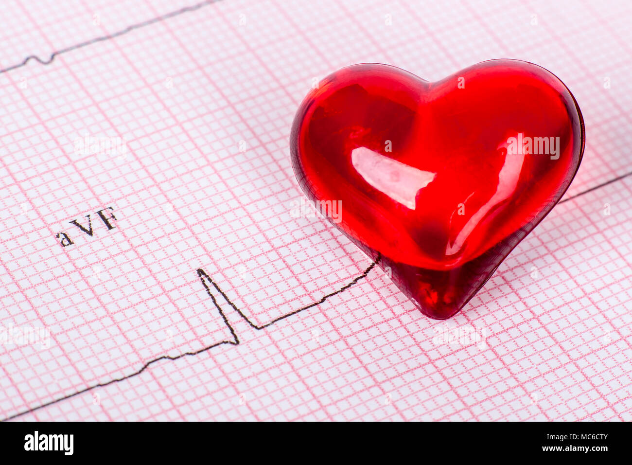 Cardiogram pulse trace and heart concept. Macro, shallow DOF. Stock Photo