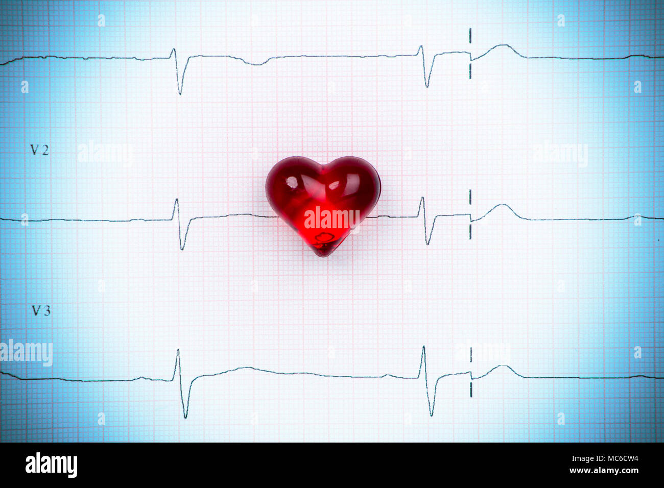 Cardiogram pulse trace and heart concept. Macro, shallow DOF. Stock Photo