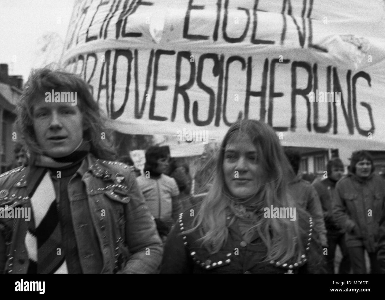 Approximately 1500 motorcyclists demonstrate against a drastic increase in insurance premiums on December 11, 1976 in Bonn. | usage worldwide Stock Photo