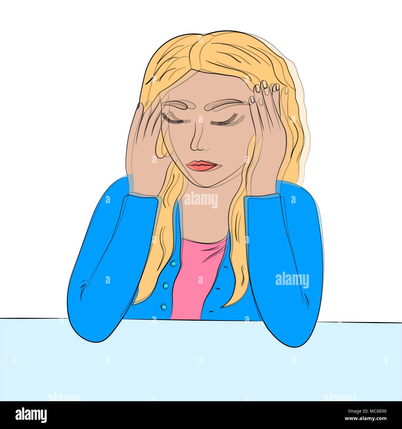The girl suffering from a headache. Stock Vector