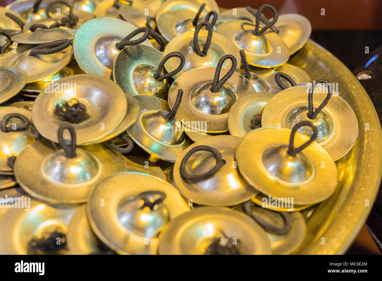 dancer's brass finger cymbals in Istanbul's Grand Bazaar Stock Photo