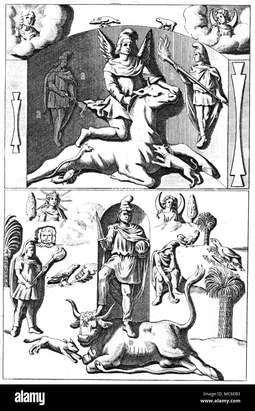 MITHRAS - MITHRAIC CULT Two engravings showing Mithras with the Bull ...