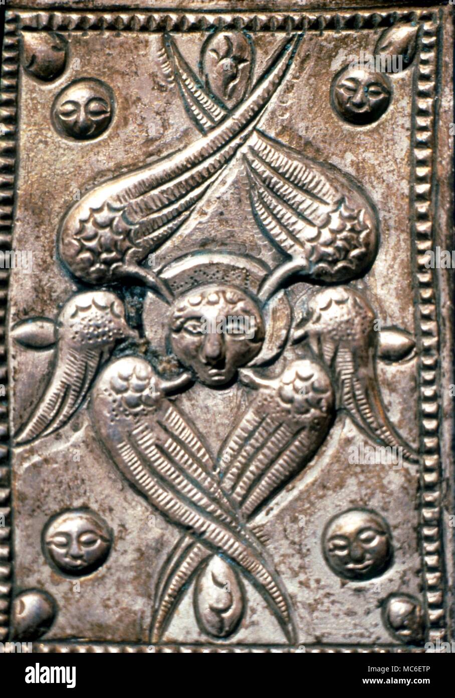 ANGELS - Cherubim Cherub on the front of a silver amulet case, in the Folklore Museum, Athens Stock Photo