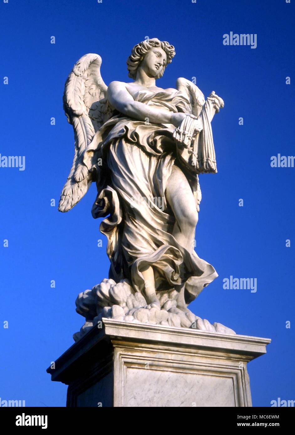 ANGELS - Christian Angel carrying the vinegar-sponge used to torture Christ on the cross. Sculpture on the San Angelo bridge, Rome Stock Photo